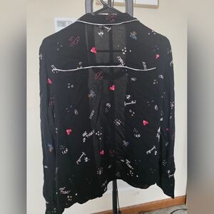 Black Button Down Shirt with Red and White Accents